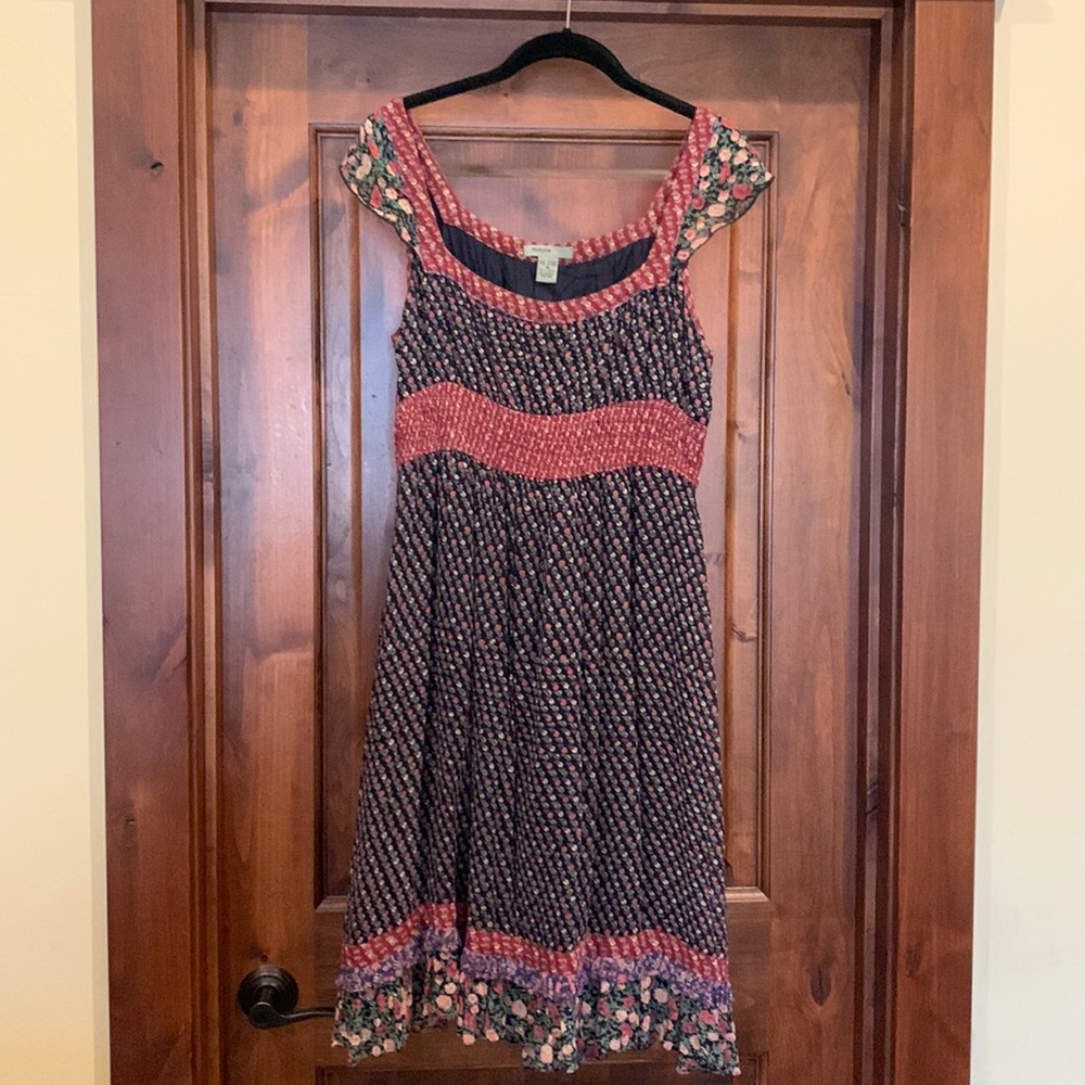 Vintage Maple Anthropologie block print chiffon-feel dress size Medium